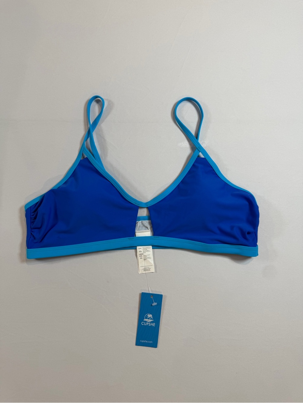 Cupshe Royal Blue Bralette Swim Top with Light Blue Trim Large